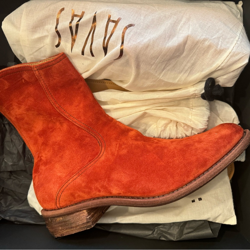 Brand new, never worn, Savas brand custom Italian Suede leather booties.